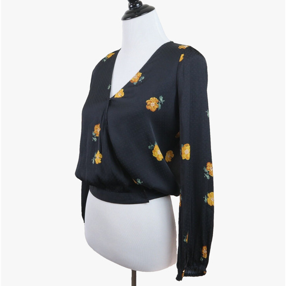 Madewell Size XXS Bubble-Sleeve Wrap Top in Floating Florets Black - Picture 1 of 10